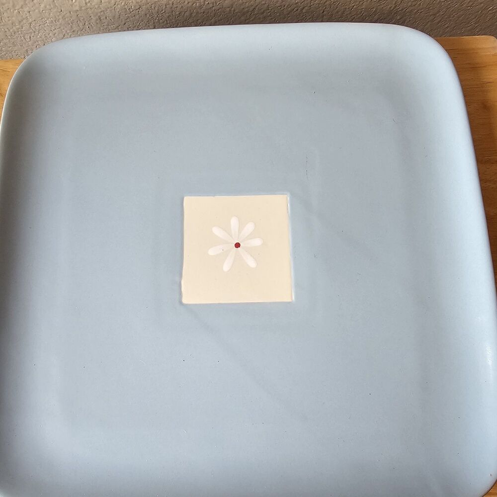 Pfaltzgraff Dazee Sky Blue Square Serving Platter Stoneware Daisy Platter